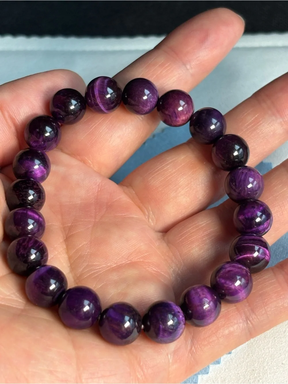 10mm Purple Tiger Eye Beaded Stretch Bracelet